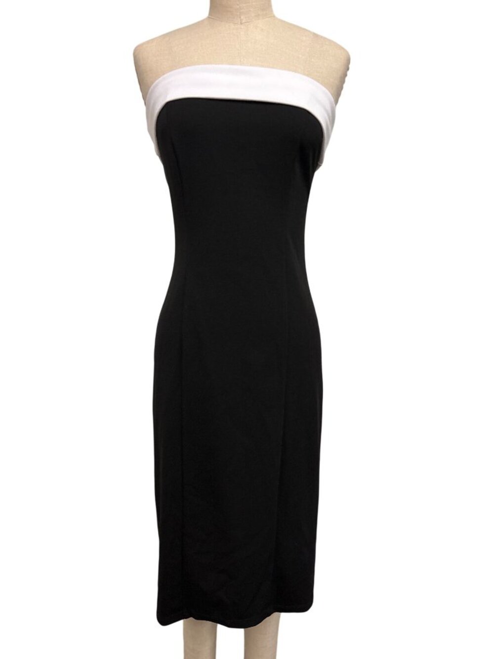 Express Black White Sleek Strapless Colorblock Midi Dress Bodycon Fit BW S Polye